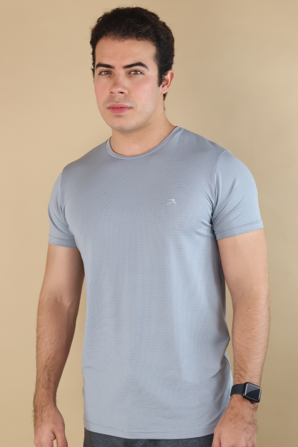 Playera Deportiva Secado Rápido Gris Para Hombre Manga Corta